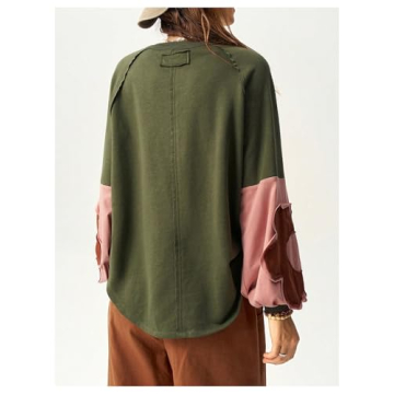 BEAUDRM Women's Color Block Crew Neck Sweatshirt Floral