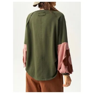 BEAUDRM Women's Color Block Crew Neck Sweatshirt Floral