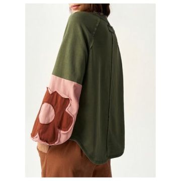 BEAUDRM Women's Color Block Crew Neck Sweatshirt Floral