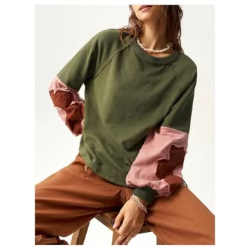 BEAUDRM Women's Color Block Crew Neck Sweatshirt Floral