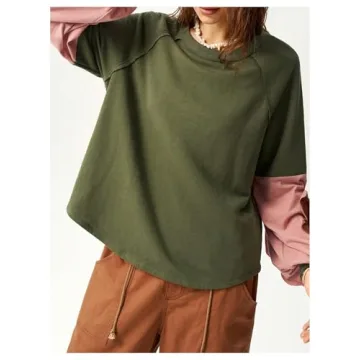 BEAUDRM Women's Color Block Crew Neck Sweatshirt Floral