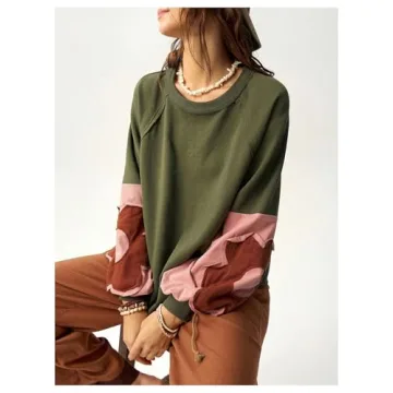 BEAUDRM Women's Color Block Crew Neck Sweatshirt Floral