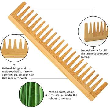 EKONAER 4 PCS Bamboo Hair Brush Set With Natural Wooden Wide-tooth and Tail Comb Big and Mini Paddle Detangling Hairbrush for Women men kids and Baby Thick Thin Curly Straight Dry