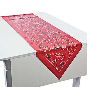 Fun Express Red Bandana Table Runner - Table Runner Table Cover Birthday Decorations - Table Runners...