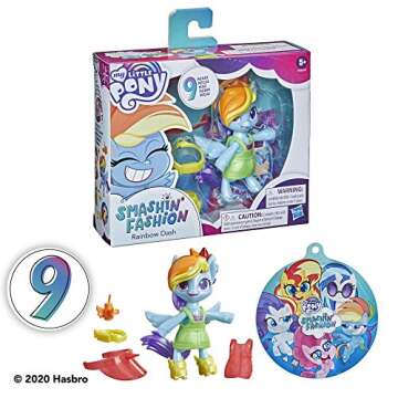 My Little Pony Smashin’ Fashion Rainbow Dash Set - 3-Inch Poseable Figure with Fashion Accessories and Surprise Toy Unboxing, 9 Pieces