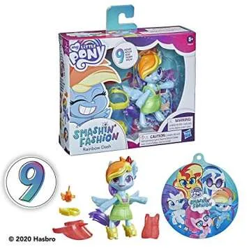 My Little Pony Smashin’ Fashion Rainbow Dash Set - 3-Inch Poseable Figure with Fashion Accessories and Surprise Toy Unboxing, 9 Pieces