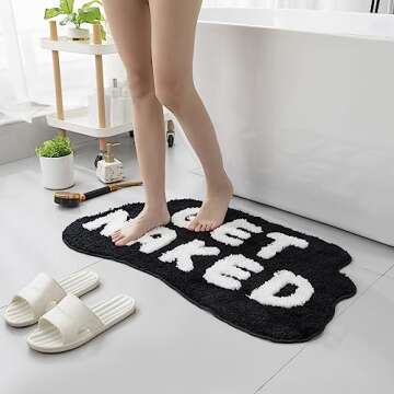 FPYWO Get Naked Bath Mat Black,Cute Get Naked Bathroom Rugs,Soft Non Slip Bath Rugs Funny Shower Flo...