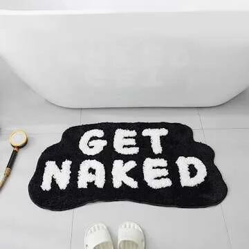 FPYWO Get Naked Bath Mat Black,Cute Get Naked Bathroom Rugs,Soft Non Slip Bath Rugs Funny Shower Floor Mat 33.5x20inch