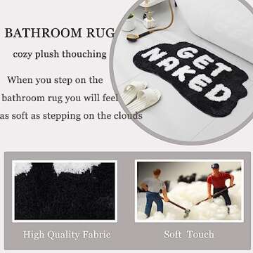 FPYWO Get Naked Bath Mat Black,Cute Get Naked Bathroom Rugs,Soft Non Slip Bath Rugs Funny Shower Floor Mat 33.5x20inch