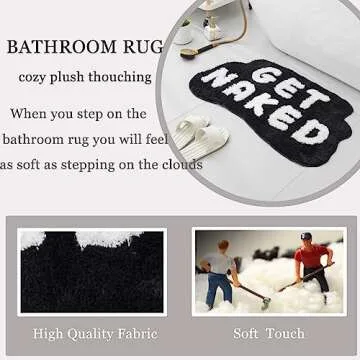 FPYWO Get Naked Bath Mat Black,Cute Get Naked Bathroom Rugs,Soft Non Slip Bath Rugs Funny Shower Floor Mat 33.5x20inch
