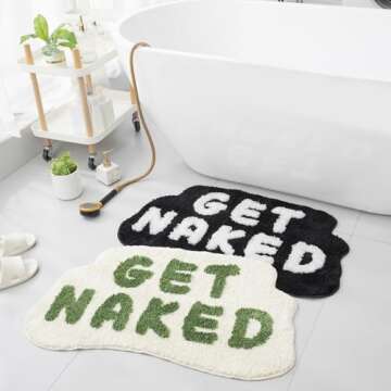 FPYWO Get Naked Bath Mat Black,Cute Get Naked Bathroom Rugs,Soft Non Slip Bath Rugs Funny Shower Floor Mat 33.5x20inch