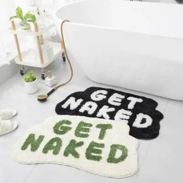 FPYWO Get Naked Bath Mat Black,Cute Get Naked Bathroom Rugs,Soft Non Slip Bath Rugs Funny Shower Floor Mat 33.5x20inch