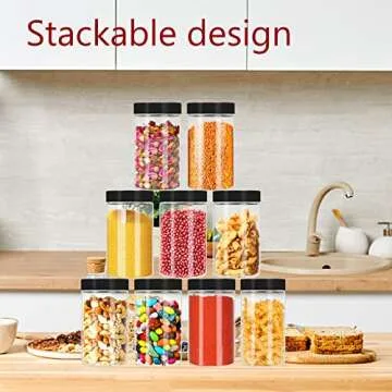 Hajoyful Plastic Jars with Lids 20Pcs 14 oz Clear Plastic Slime Storage Jars Containers with Airtight Leak Proof Black Plastic Screw On Lids Cylinder Clear Round Jars Food Grade Durable PET Jars