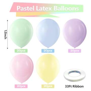 Bezente Pastel Balloons Latex Party Balloons, 100 Pack 12 inch Round Helium Multicolor Macaron Ballo...