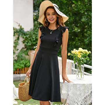 YATHON Elegant Vintage Ruffle Floral Flared Cocktail Dress