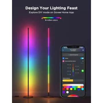 Govee RGBIC Floor Lamp 2-Pack, LED Lamp Compatible with Alexa, Smart Standing Lamp with Voice Control, Color Changing Bedside Lamp, Floor Lamp for Bedroom, Nightstand Corner Lamp, Black
