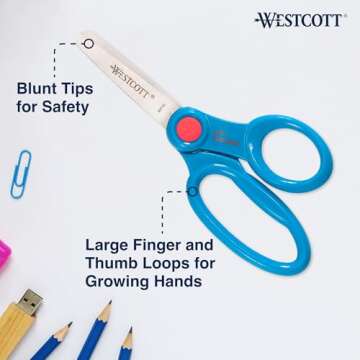 Westcott 14871 Right- and Left-Handed Scissors, Kids' Scissors, Ages 4-8, 5-Inch Blunt Tip, Assorted, 12 Pack