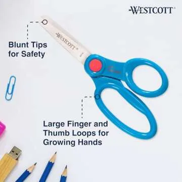 Westcott 14871 Right- and Left-Handed Scissors, Kids' Scissors, Ages 4-8, 5-Inch Blunt Tip, Assorted, 12 Pack