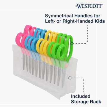Westcott 14871 Right- and Left-Handed Scissors, Kids' Scissors, Ages 4-8, 5-Inch Blunt Tip, Assorted, 12 Pack