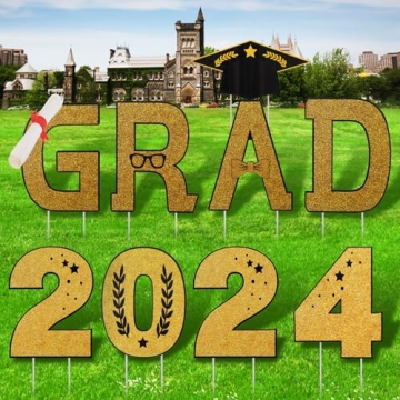 Onory 2024 Graduation Yard Signs Decorations 9PCS Gold Graduation Lawn Signs With Stakes for Class o...