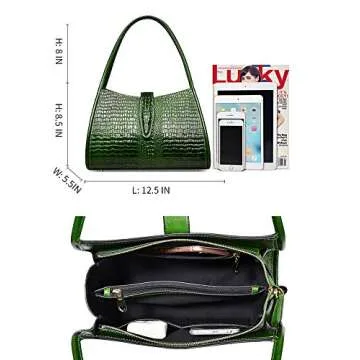 PIJUSHI Designer Shoulder Purses Crocodile Handbags for Women Leather Hobo Bags (68022 Green)