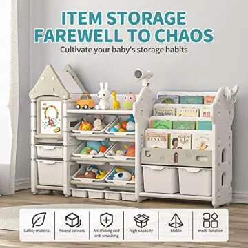 UNICOO Kids Toy Storage Organizer and Children Bookshelf - Toy Organizer with Bookshelf, Toy Shelf Organizer with Bins, Toy Bookshelf Organizer - Ideal for Playroom, Nursery, and Bedroom