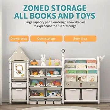 UNICOO Kids Toy Storage Organizer and Children Bookshelf - Toy Organizer with Bookshelf, Toy Shelf Organizer with Bins, Toy Bookshelf Organizer - Ideal for Playroom, Nursery, and Bedroom