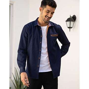 Coofandy Men's Casual Dress Shirt Button Down Shirts, Type 01 - Dark Blue, Medium