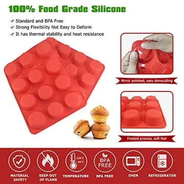 SILIVO Silicone Muffin Pans Nonstick 12 Cup(2 Pack) - 2.5 inch Silicone Cupcake Pan - Silicone Baking Molds for Homemade Muffins, Cupcakes and Egg Bites - 12 Cup Muffin Tin