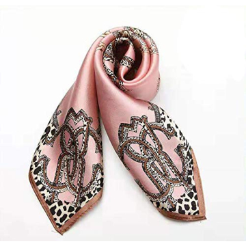 ANDANTINO 100% Pure Mulberry Silk Small Square Scarf -21'' x 21''- Breathable Lightweight Neckerchief -Digital Printed Headscarf (Pink Leopard)