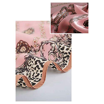 ANDANTINO 100% Pure Mulberry Silk Small Square Scarf -21'' x 21''- Breathable Lightweight Neckerchief -Digital Printed Headscarf (Pink Leopard)