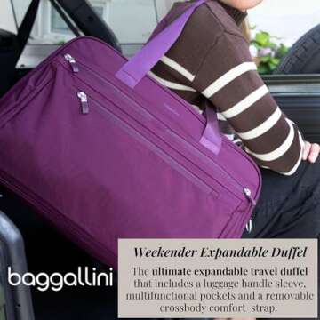 Baggallini New Expandable Weekender - Lightweight 11x17 Inch Overnight Travel Bag