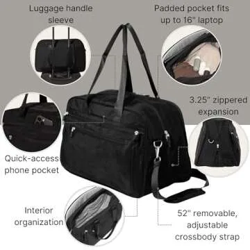 Baggallini New Expandable Weekender - Lightweight 11x17 Inch Overnight Travel Bag