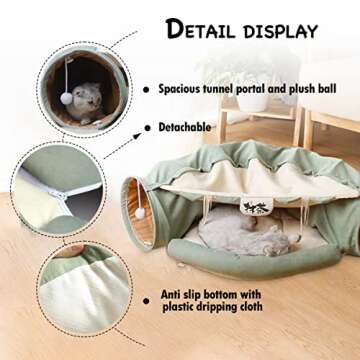 LEFTSTARER 2-in-1 Collapsible Cat Tunnel for Indoor Cat Bed and Hideout for Pet Dog Rabbit Bunny Ferret Tunnel Tubes Toys with Removable Washable Mat, Cat Tower Wheel Stuff