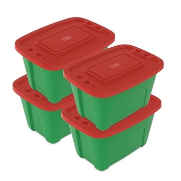 SimplyKleen 4-Pack Christmas Storage Totes with Lids (Red/Green) - 18 Gallon (72 Quart) Organization...