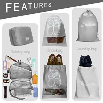 Packing Cubes Travel Set 7Pc 2 Large Cube Organizer Laundry Shoe & Toiletry Bag