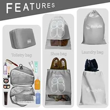 Packing Cubes Travel Set 7Pc 2 Large Cube Organizer Laundry Shoe & Toiletry Bag
