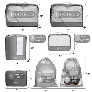 Packing Cubes Travel Set 7Pc 2 Large Cube Organizer Laundry Shoe & Toiletry Bag