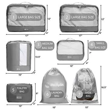 Packing Cubes Travel Set 7Pc 2 Large Cube Organizer Laundry Shoe & Toiletry Bag