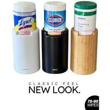 Wipes Dispenser Container - fits Clorox or Lysol Disinfecting Wipes - Stylish Wet Wipes Holder for Bathroom or Office - Wall Mounted - Premium Bamboo Kitchen Organizer (Black)