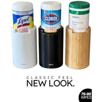 Wipes Dispenser Container - fits Clorox or Lysol Disinfecting Wipes - Stylish Wet Wipes Holder for Bathroom or Office - Wall Mounted - Premium Bamboo Kitchen Organizer (Black)