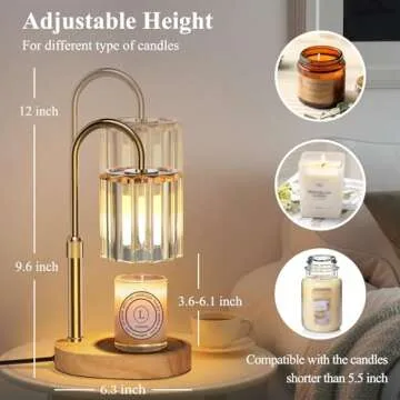 Lukasa Candle Warmer Lamp, with Timer and Dimmer, Adjustable Height, Gifts for Women Mom, House Warming Gifts New Home Decor, Wax Melt Warmer for Scented Jar Candles, with 2 Bulbs