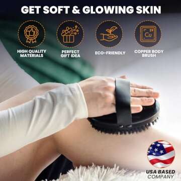 HAPPY SOL Copper Body Brush - Dry Brushing Body Brush with Ion Charged Copper Bristles, Glowing Skin with Massage Body Brush, Best Dry Brush for Lymphatic Drainage
