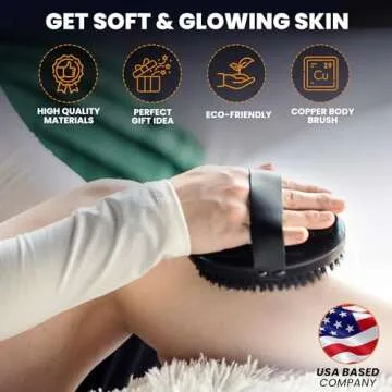 HAPPY SOL Copper Body Brush - Dry Brushing Body Brush with Ion Charged Copper Bristles, Glowing Skin with Massage Body Brush, Best Dry Brush for Lymphatic Drainage