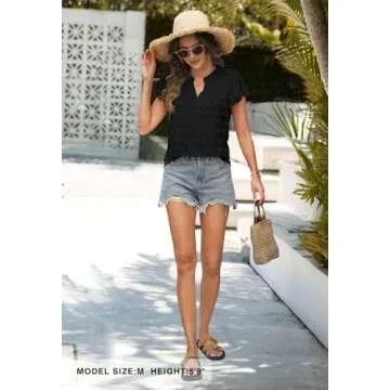 MEROKEETY Women's Summer V Neck Ruffle Blouse Black