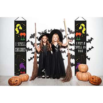 Happy Storm Halloween Decorations Outdoor, I Smell Children and I Put a Spell on You Sign, Hocus Pocus Front Door Porch Banners, Halloween Porch Decor, Halloween Decorations Indoor