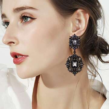 Flyonce Rhinestone Clip-on Dangle Earrings for All Occasions