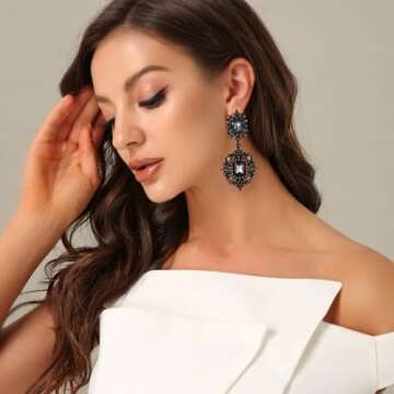 Flyonce Rhinestone Clip-on Dangle Earrings for All Occasions