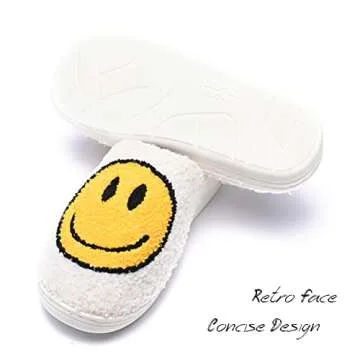 AIMINUO Women's Men's Retro Preppy Happy Face Slippers Comfy Warm Plush Slip-On House Slipper for Wi...