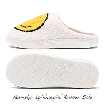 AIMINUO Women's Men's Retro Preppy Happy Face Slippers Comfy Warm Plush Slip-On House Slipper for Winter Indoor Soft Cushion Non-slip Fluffy Slides Slippers White-Yellow 8.5-9.5 Women/8-9 Men